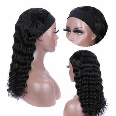 LAUBERITA Throw On & Go Deep Wave Human Hair Headband Wig Hassle-free Remy Hair Wig